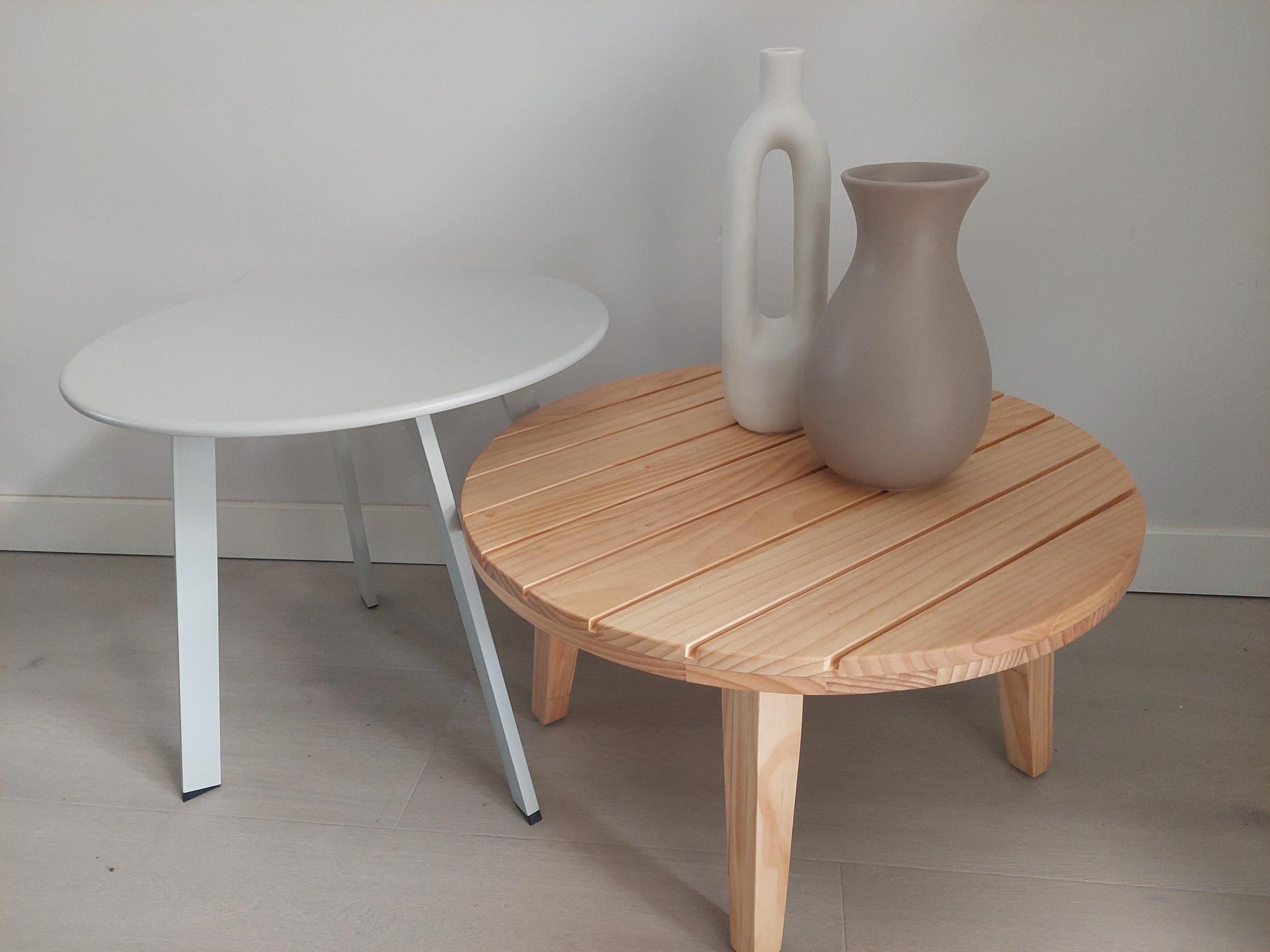 Ronde bijzettafel set hout en metaal voor tuin - Ø 50cm en Ø 60cm