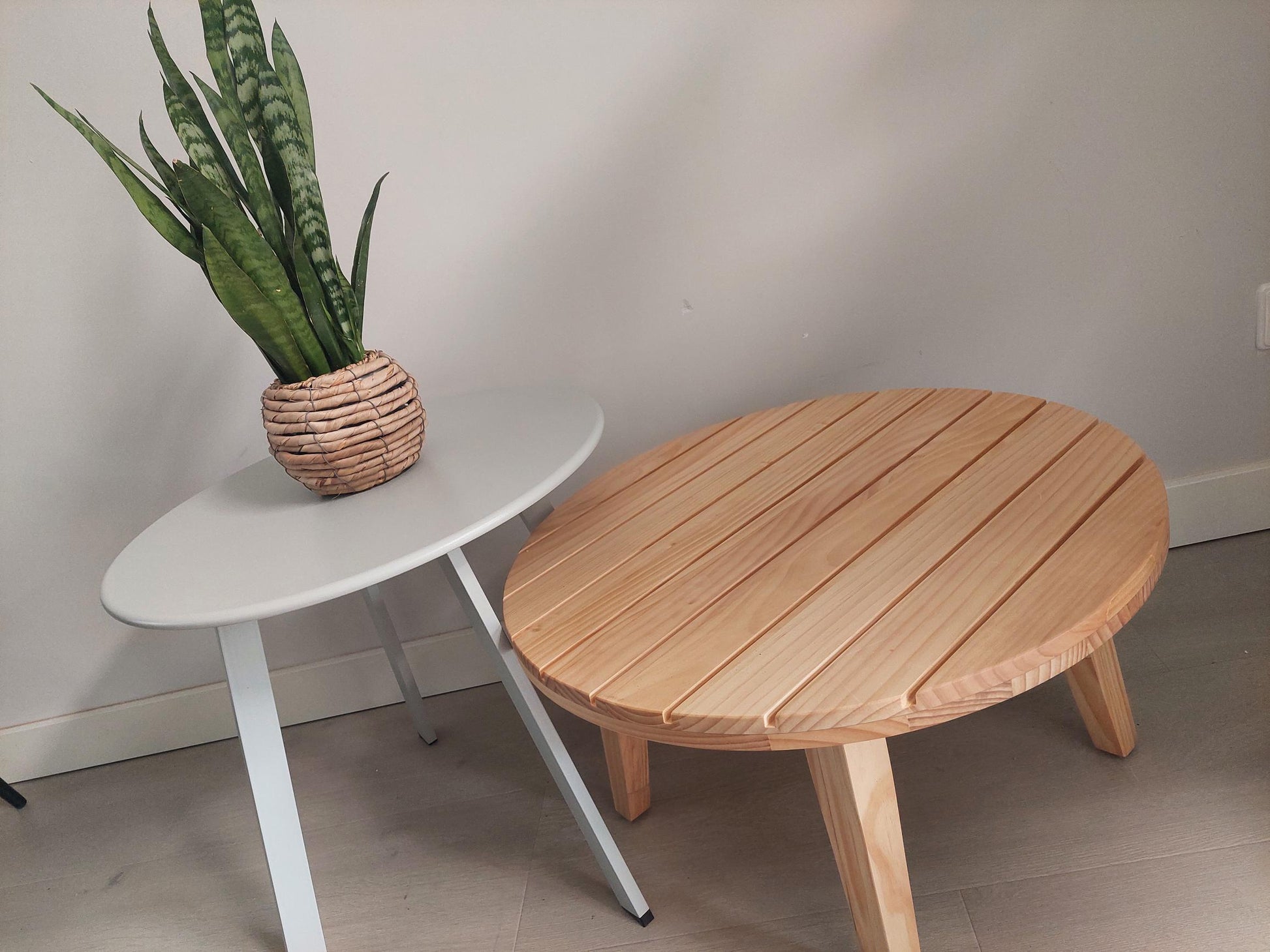 Ronde bijzettafel set hout en metaal voor tuin - Ø 50cm en Ø 60cm