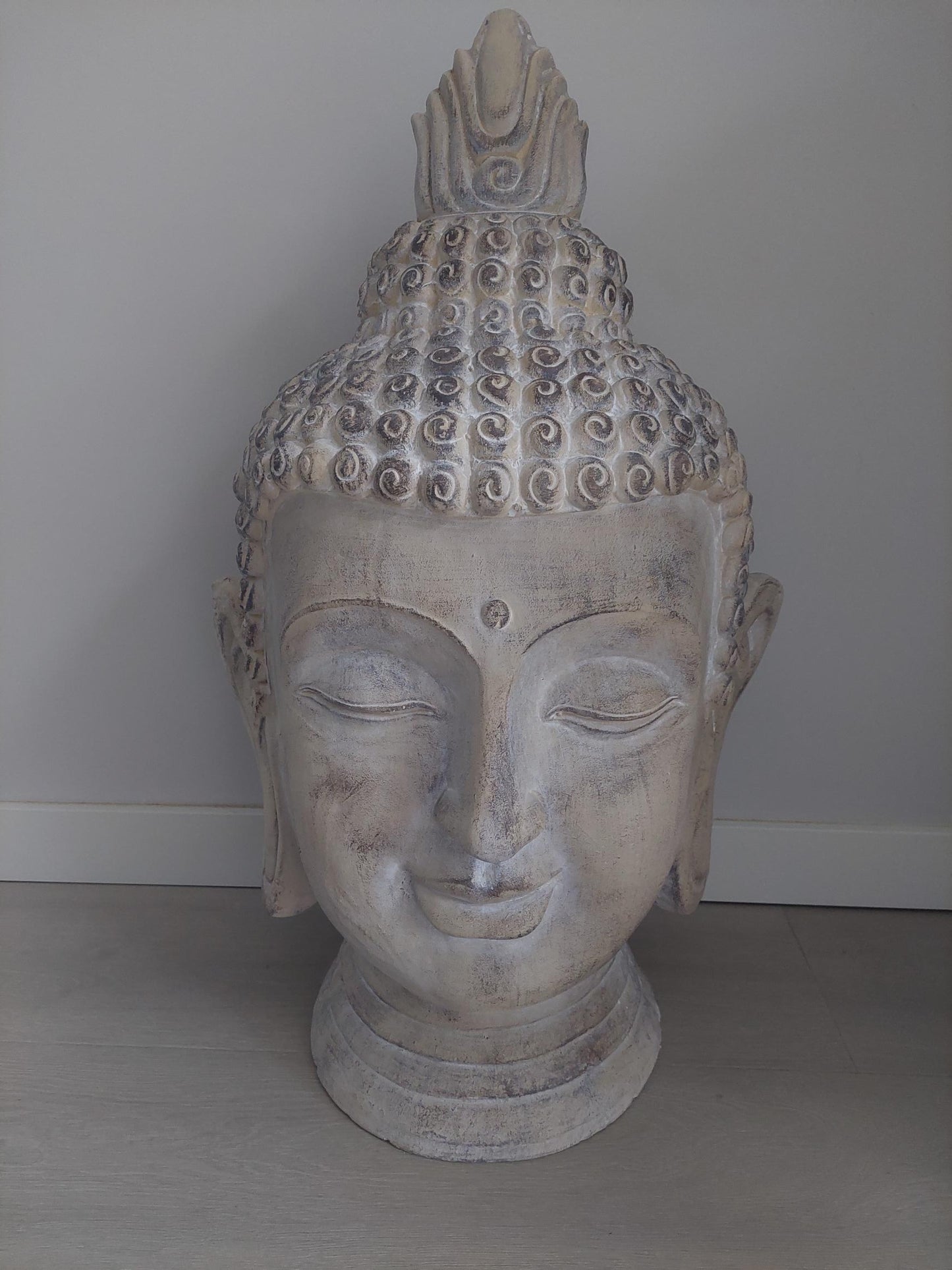 Boeddha tuinbeeld hoofd - creme - voorkant