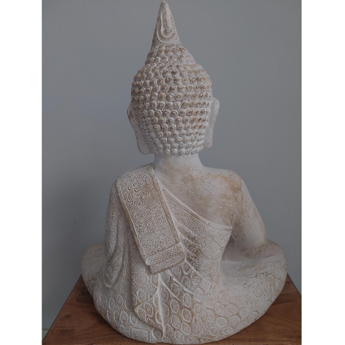 Boeddha tuinbeeld zittend - creme - achterkant