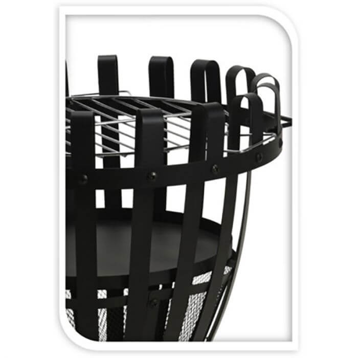 Vuurkorf Zwart met bbq grillrek detail