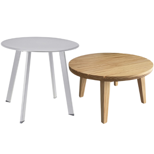 Bijzettafel set voor buiten - salontafel - tuintafel - metaal en hout - rond Ø 50cm en Ø 60cm
