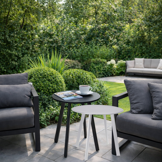 Bijzettafel set voor buiten - licht grijs & antraciet - bijzettafel voor binnen - rond