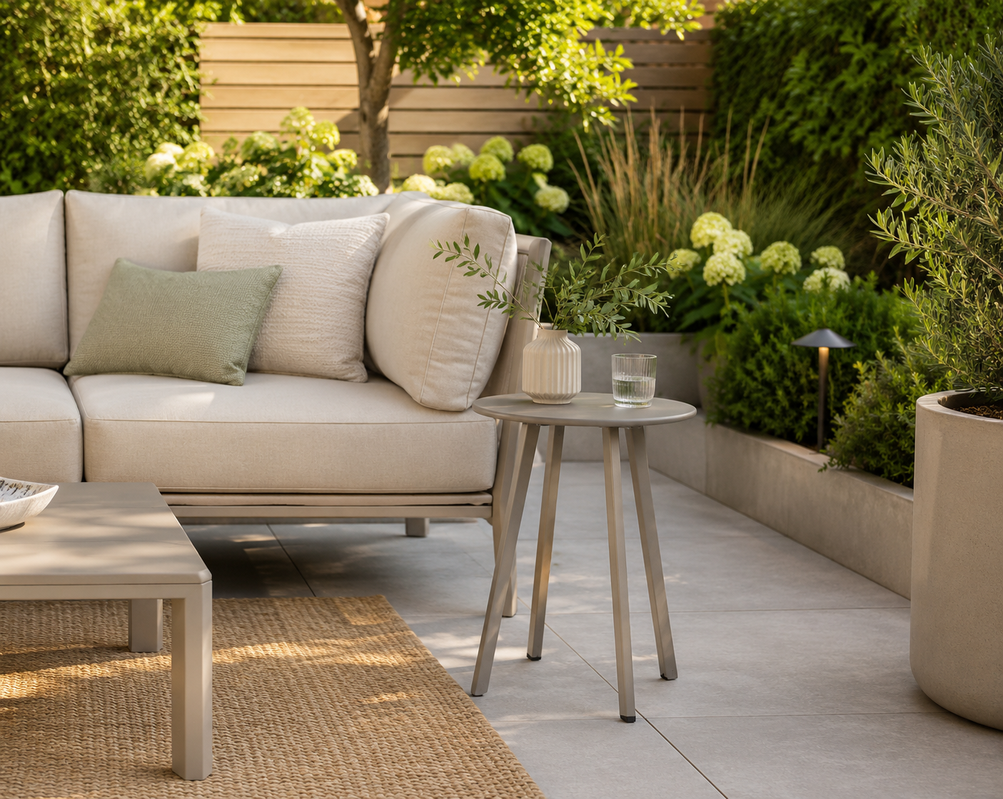 Ronde bijzettafel tuin Ø40 cm – Taupe metaal - bijzettafel buiten