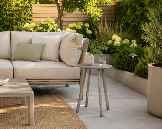 Ronde bijzettafel tuin Ø40 cm – Taupe metaal - bijzettafel buiten