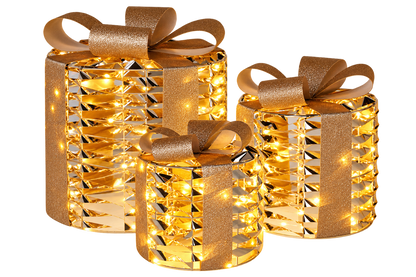 LED Kerstcadeaus Set van 3 - Verlichte Kerstdecoratie Binnen - Goud