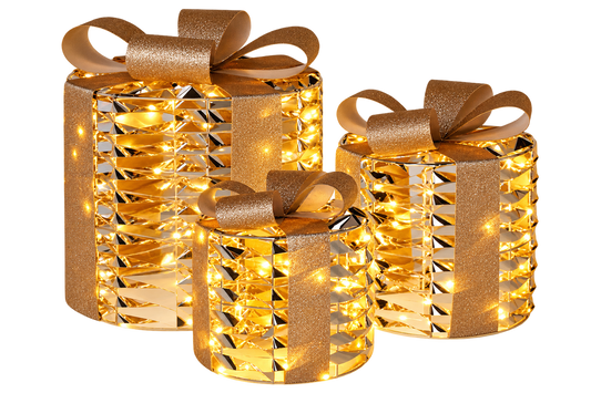 LED Kerstcadeaus Set van 3 - Verlichte Kerstdecoratie Binnen - Goud