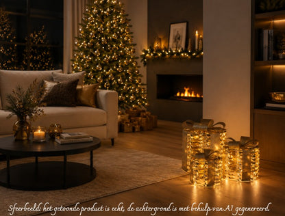 LED Kerstcadeaus Set van 3 - Verlichte Kerstdecoratie Binnen - Goud