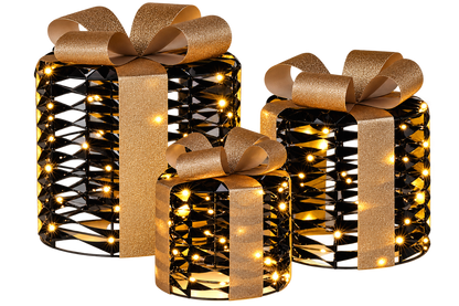 LED Kerstcadeaus Set van 3 - Verlichte Kerstdecoratie Binnen - Zwart