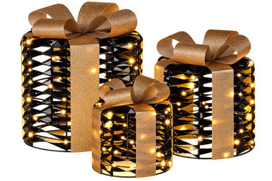 LED Kerstcadeaus Set van 3 - Verlichte Kerstdecoratie Binnen - Zwart