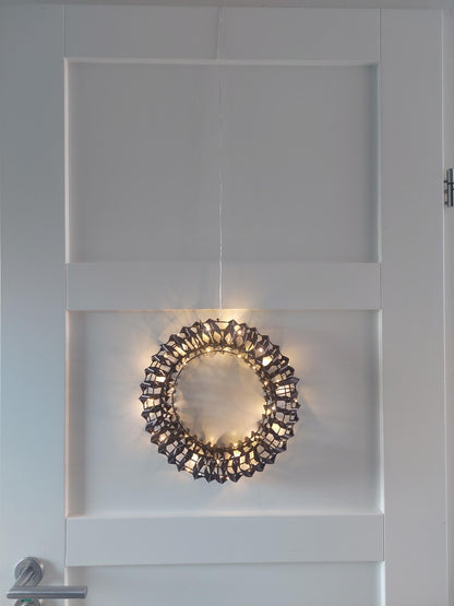 Kerstversiering set - krans en ster - zwart Ø 30cm en 40cm - LED