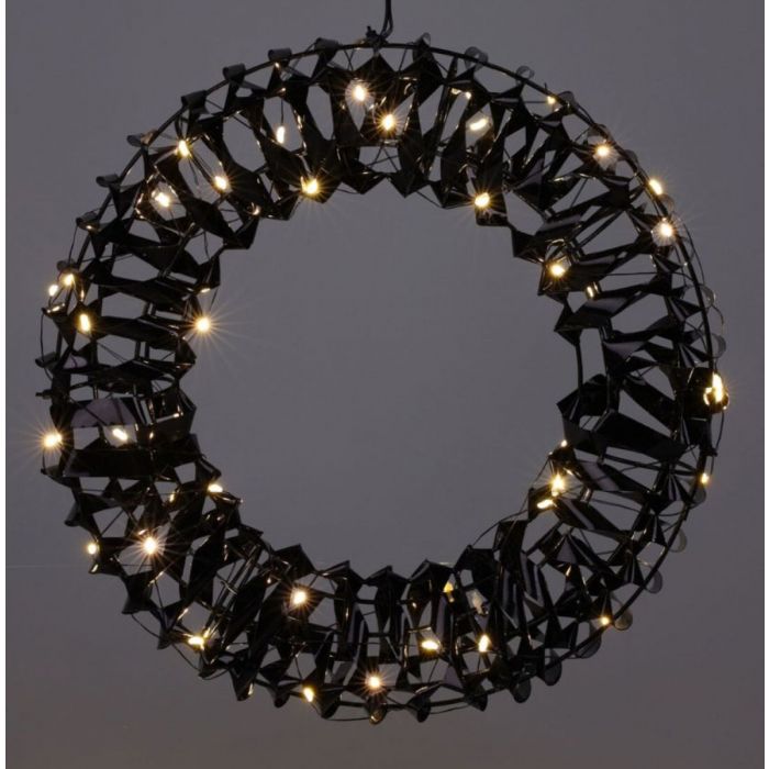 Kerstversiering set - krans en ster - zwart Ø 30cm en 40cm - LED