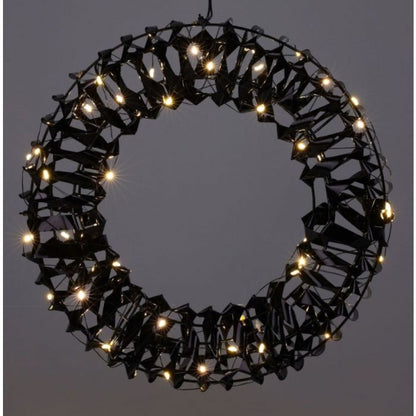 Kerstversiering set - krans en ster - zwart Ø 30cm en 40cm - LED