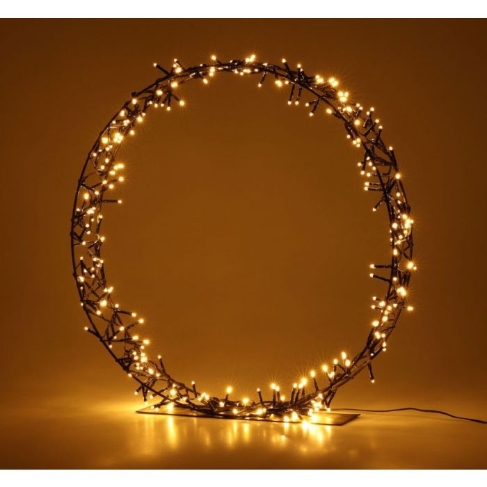 Verlichte Zwarte Kerstkrans op Standaard – Ø 40cm – 200 LED Warm Wit – Slimme Timer – Kerstversiering Buiten & Binnen