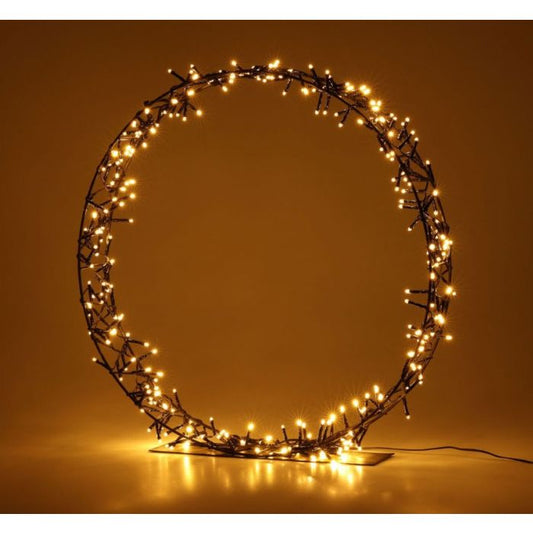 Verlichte Zwarte Kerstkrans op Standaard – Ø 40cm – 200 LED Warm Wit – Slimme Timer – Kerstversiering Buiten & Binnen