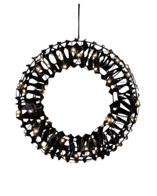 Kerstversiering - kerstkrans - zwart - rond - Led - 30cm