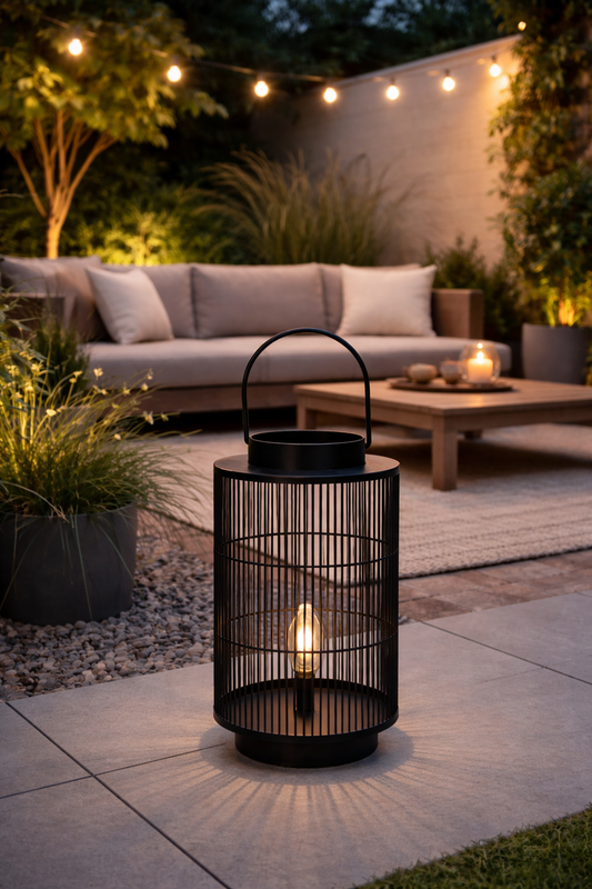 Stijlvolle zwarte metalen LED lantaarn - tuin & balkon