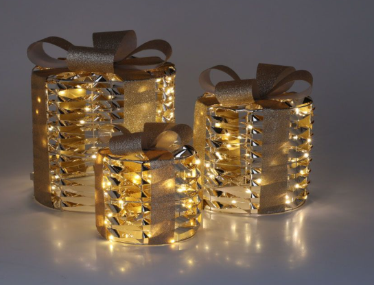 LED Kerstcadeaus Set van 3 - Verlichte Kerstdecoratie Binnen - Goud