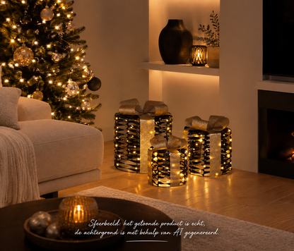 LED Kerstcadeaus Set van 3 - Verlichte Kerstdecoratie Binnen - Zwart