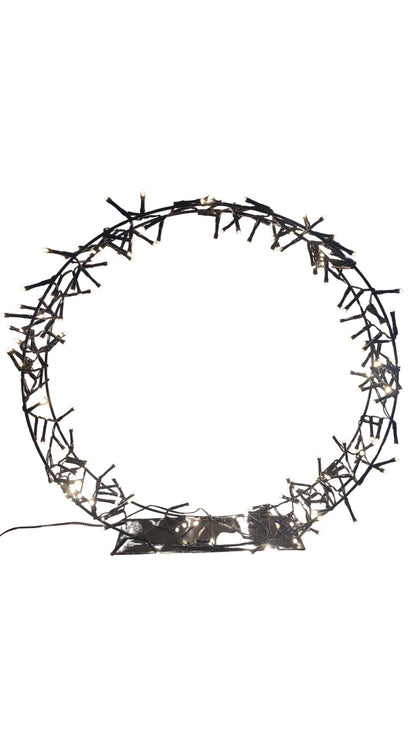 Verlichte Zwarte Kerstkrans op Standaard – Ø 40cm – 200 LED Warm Wit – Slimme Timer – Kerstversiering Buiten & Binnen